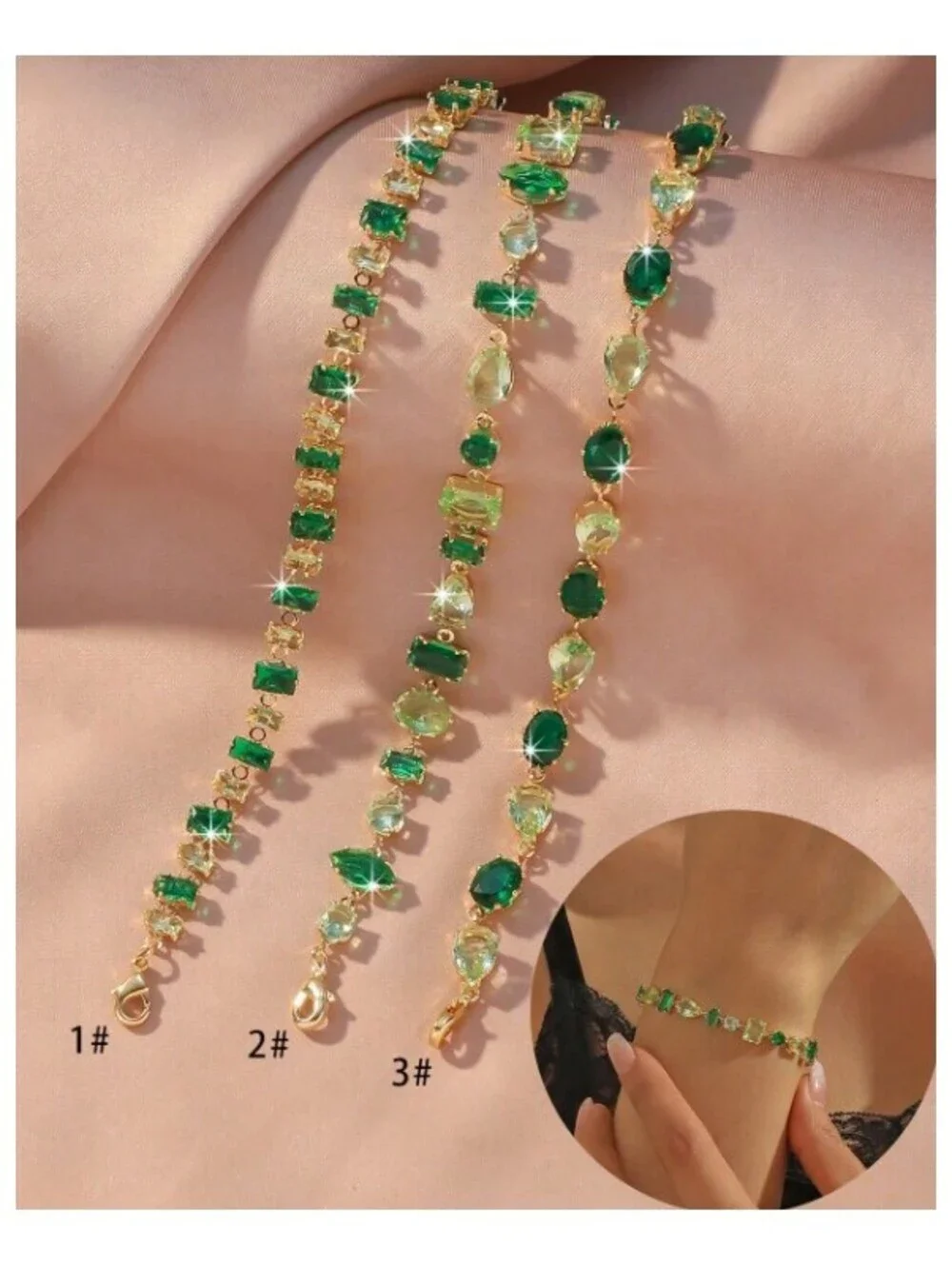 Green multi stone - Bracelet - Gold - CZs - 7-9